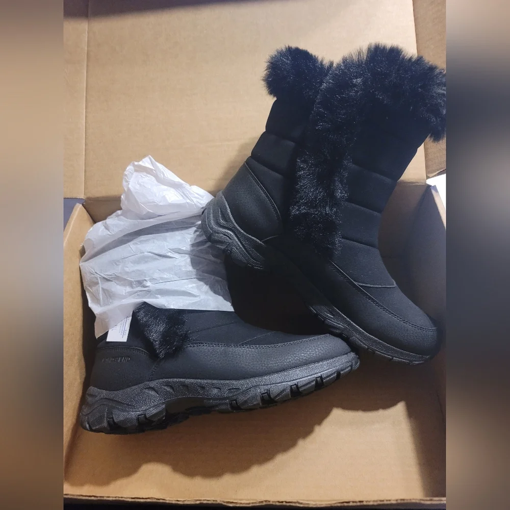 NWT LANDS END EXPEDITION FAUX FUR WATERPROOF PUFFER SNOW BOOTS
